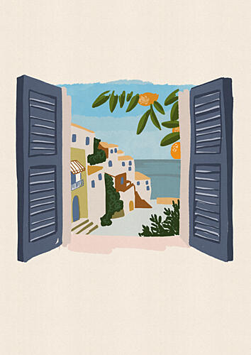 Mediterranean Window View Bord de mer reproduction