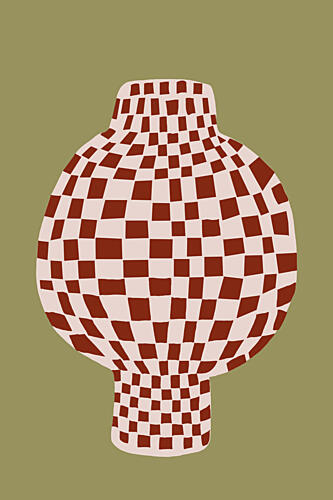 Retro Checkered Vase Geometric Print