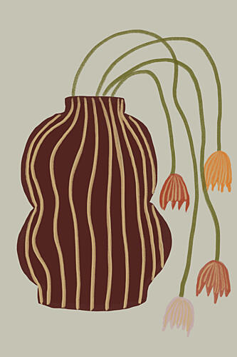 Striped Vase Drooping Flowers Art Print by The Art Concept