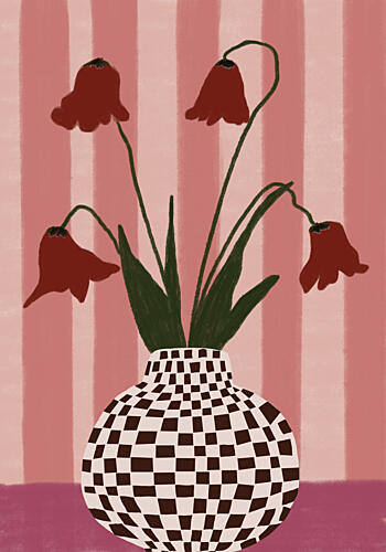 Whimsical Flowers Checkered Vase Art Print by The Art Concept