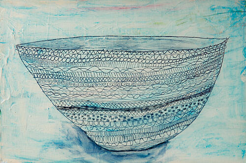 Doodle Blue Bowl Nature morte reproduction