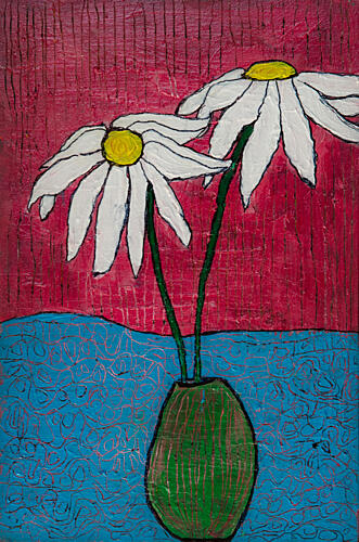 Two Daisies in Vase Moderne reproduction