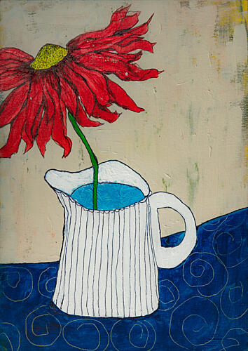 Folk Art Flower Pitcher Art Print by Dale Hefer