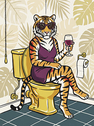 Chic Tiger Bathroom Wine Art Print