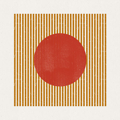 Red Circle Golden Stripes Art Print by The Miuus Studio