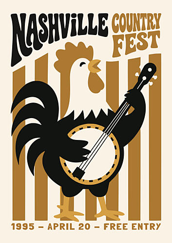 Nashville Banjo Rooster Art Print by Patryk Krygowski