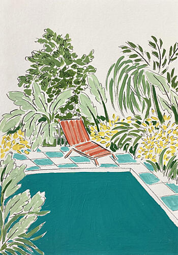 Relaxing Poolside Garden Impressionniste reproduction