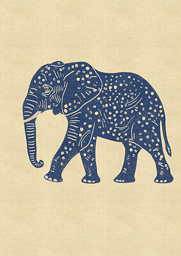 Blue Spotted Elephant Art Print by Nicholas
