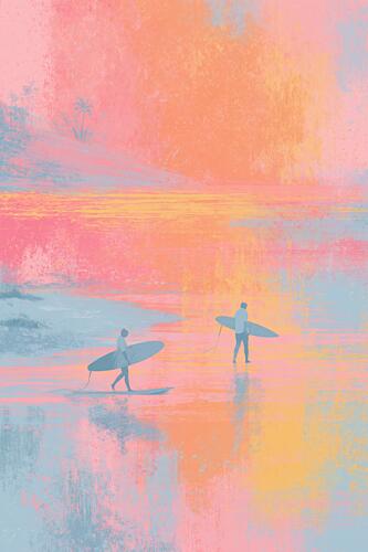 Dreamy Sunset Surfers Plage reproduction