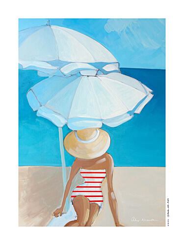 Striped Swimsuit Beach Art Print by Alex Nereuta