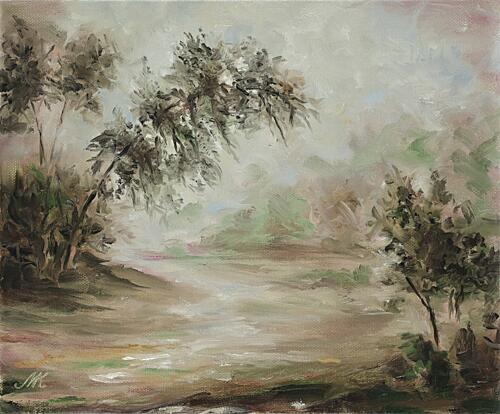 Serene Misty Landscape Art Print by Marina Kozyr