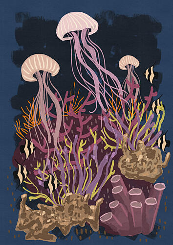 Vibrant Deep Sea Jellyfish Art Print