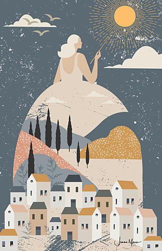 Woman over Tuscan Village Art Print by Jemma Morris