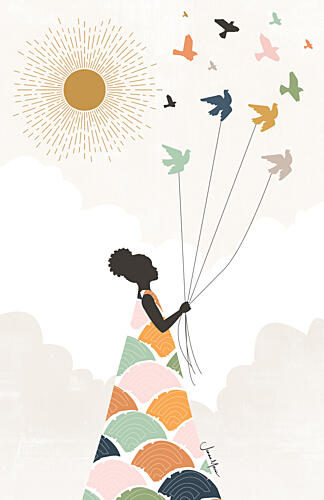 Girl with Bird Balloons Art Print by Jemma Morris
