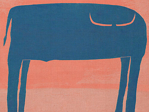 Blue Ox on Peach Art Print by Fernando Vieira
