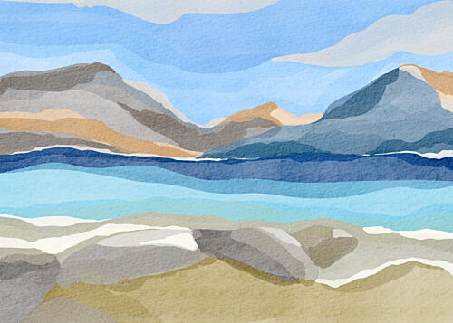 Abstract Serene Mountain Lake Art Print by Nikita Jariwala