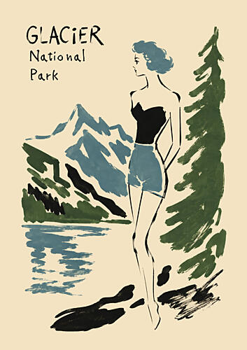 Vintage Glacier Park Woman Montagne reproduction
