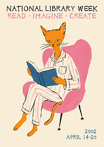 Whimsical Reading Cat Animaux reproduction