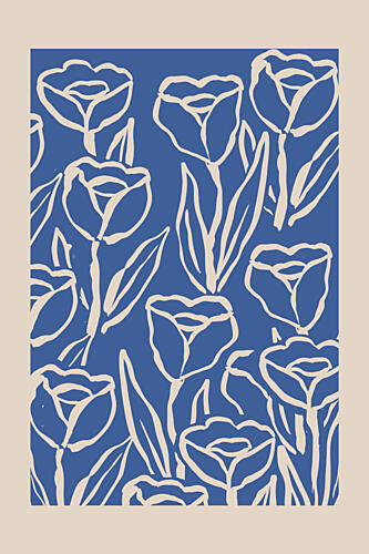 Minimalist Blue Tulips Art Print by Melloi Art Prints