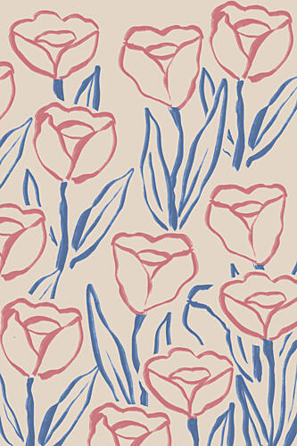 Blush Tulips Blue Stems Art nouveau reproduction