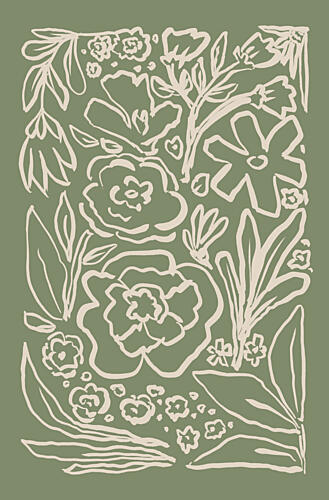 Green Floral Sketch Art Print by Melloi Art Prints