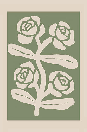 Green Botanical Roses Art Print by Melloi Art Prints