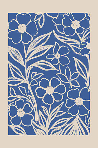 Blue Botanical Pattern Art Print by Melloi Art Prints