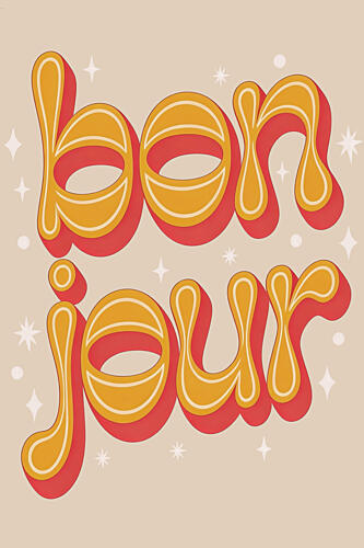 Groovy Bonjour Lettering Art Print