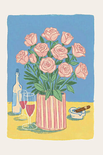 Pink Roses Evening Art Print by Melloi Art Prints