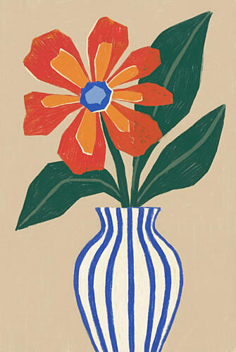 Blue Striped Flower Vase Art Print by Melloi Art Prints