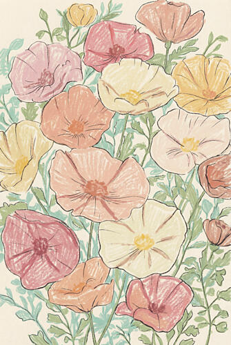 Soft Pastel Poppies Doré reproduction