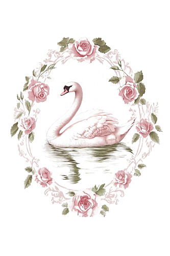 Swan Rose Elegance Art Print by Melloi Art Prints