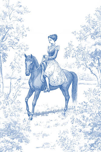 Blue Toile Horse Ride Vintage reproduction
