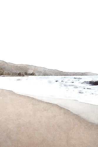 Serene Beach Landscape Montagne reproduction