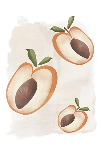Watercolor Sliced Peaches Alimentation reproduction
