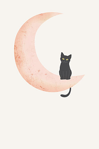 Black Cat on Moon Art Print by Melloi Art Prints