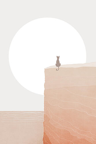 Cat under Desert Moon Océan reproduction