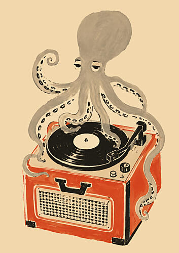 Octopus Record Player Surréaliste reproduction