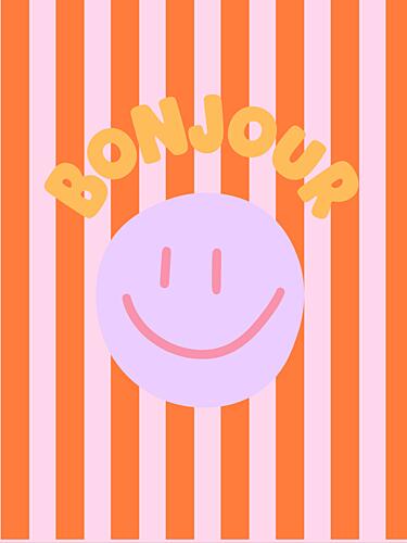 Bonjour Happy Face Stripes Art Print by Thea.candles@outlook.com