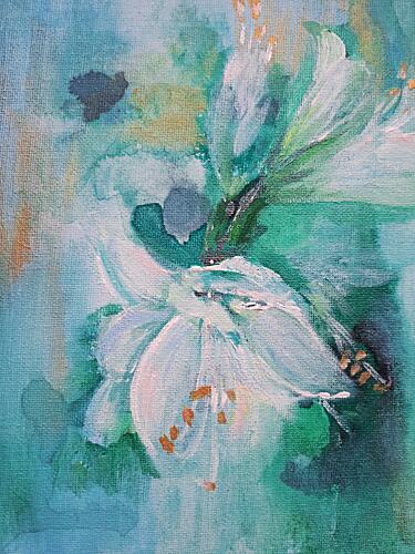 Serene Teal Flowers Art Print by Annika Lofberg