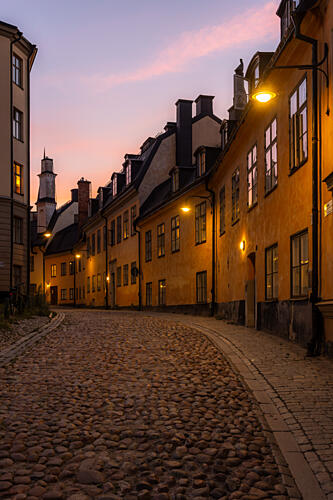 Cobblestone Street at Dusk Art Print by Julien Propper