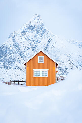 Orange House Snowy Mountain Art Print by Julien Propper