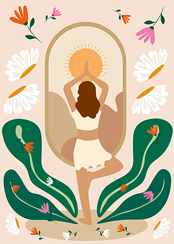 Peaceful Yoga Tree Pose Art Print by Estefani Caicedo