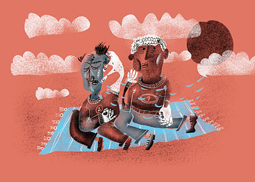 Comforting Couple Evening Art Print by Peter Hegyi