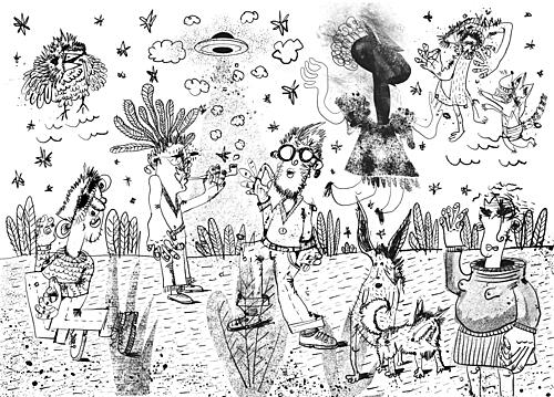 Whimsical Park Gathering Art Print