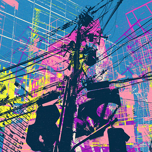 Cyberpunk Urban Wires Art Print by Brut Carniollus
