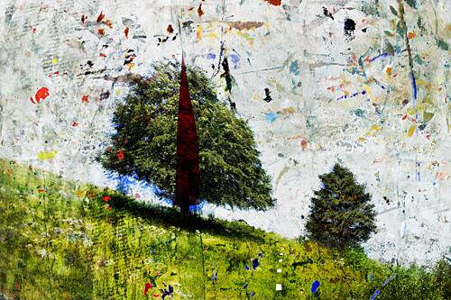 Abstract Hillside Tree Impressionniste reproduction