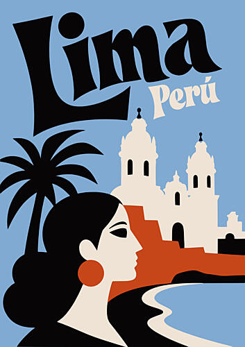 Lima Peru Retro Travel Art Print by Patryk Krygowski