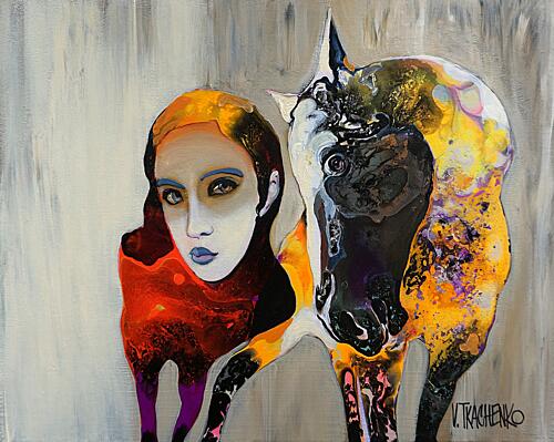Abstract Woman Horse Art Print by Victor Tkachenko