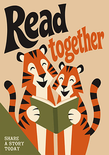 Tigers Reading Together Art Print